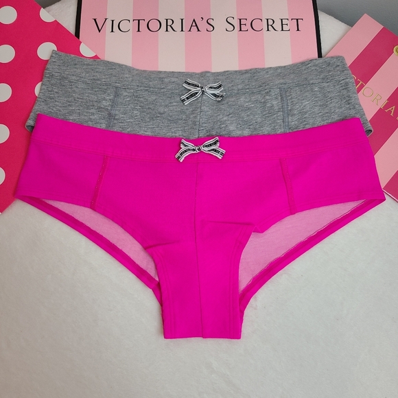 Y2K Victoria's Secret 2pk Classic Cotton Cheeky Panties Size Lg Pink Gray - Picture 1 of 5